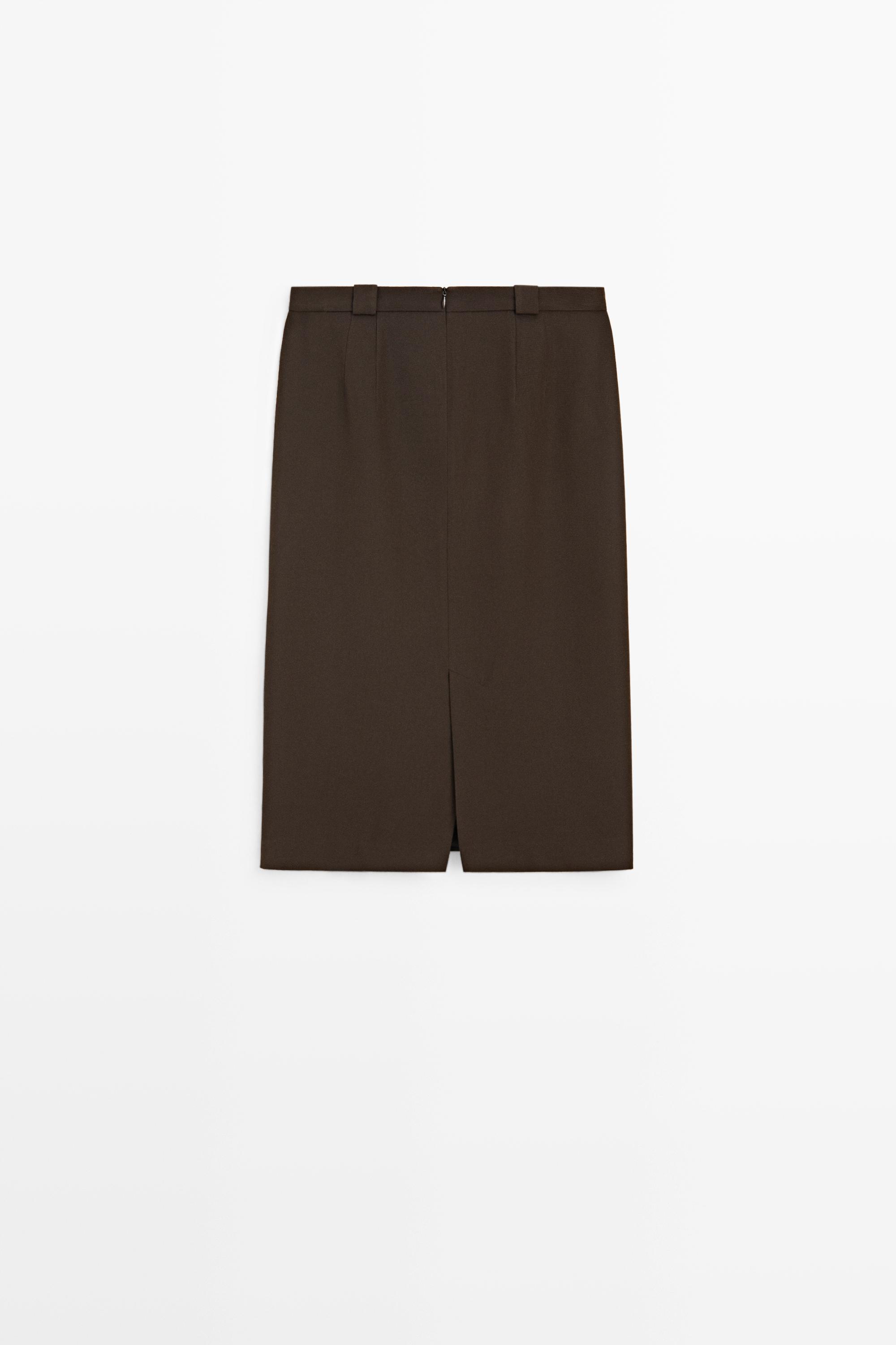 Straight wool blend midi skirt